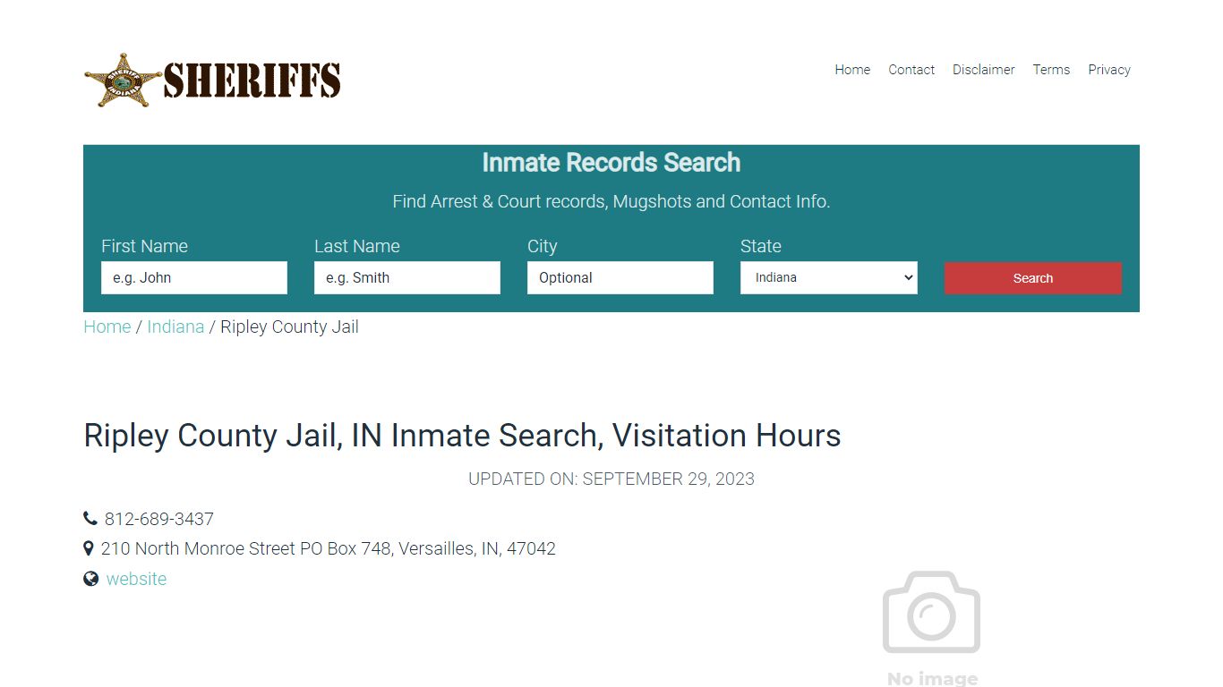 Ripley County Jail, IN Inmate Search, Visitation Hours